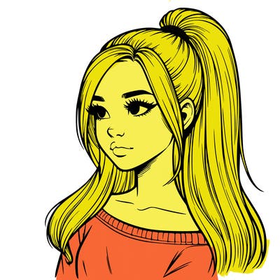 realistic girl with a high ponytail