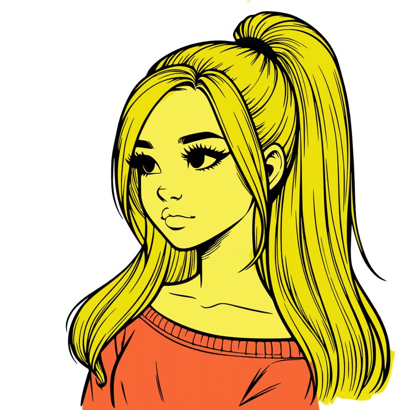 realistic girl with a high ponytail