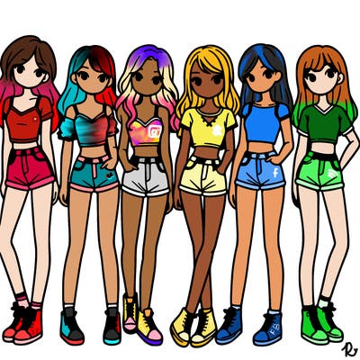a group of girls wearing crop tops and shorts