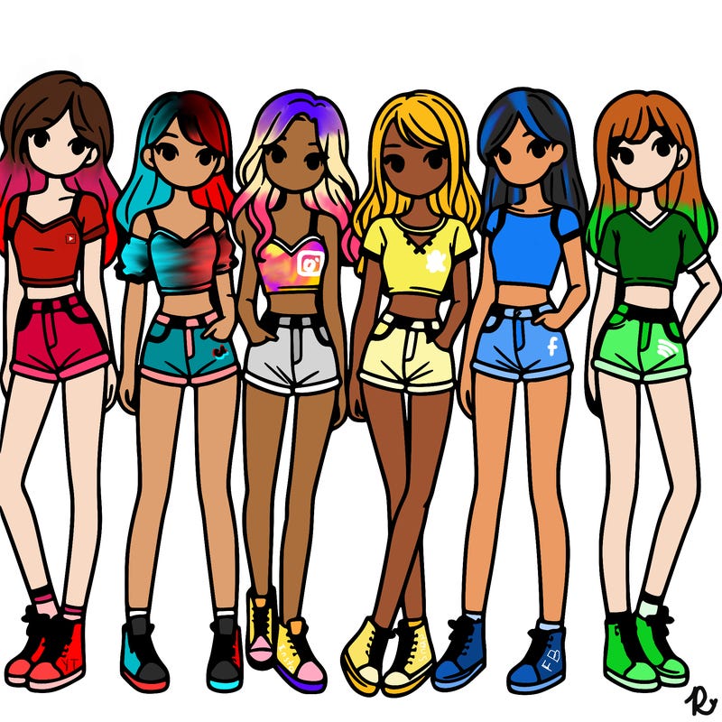 a group of girls wearing crop tops and shorts