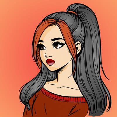 realistic girl with a high ponytail