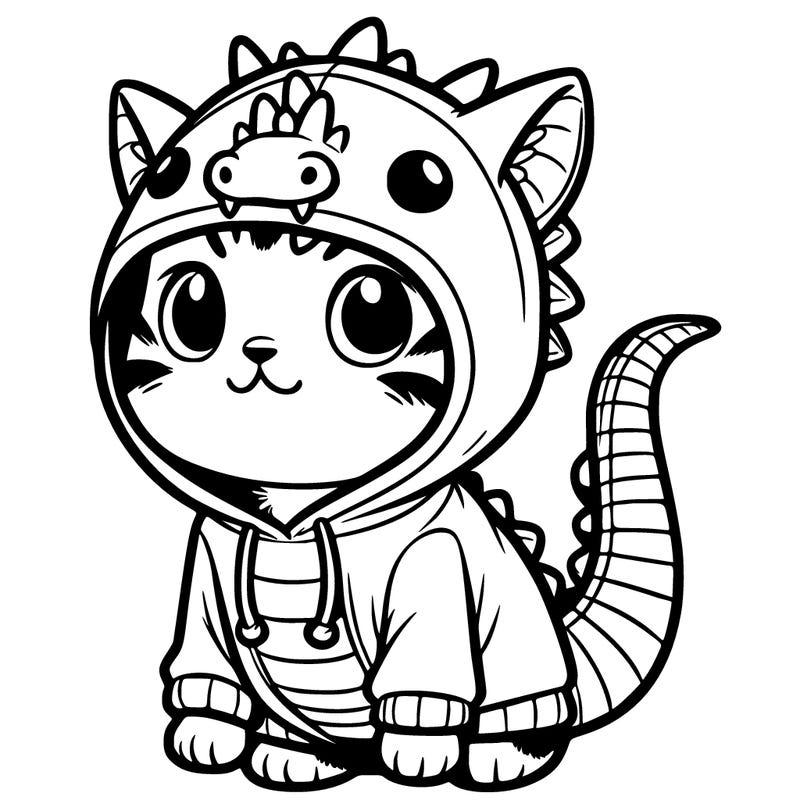 cat wearing a dragon hoodie