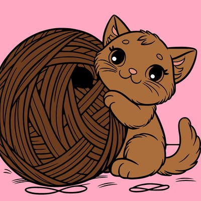 a kitten with a giant yarn ball