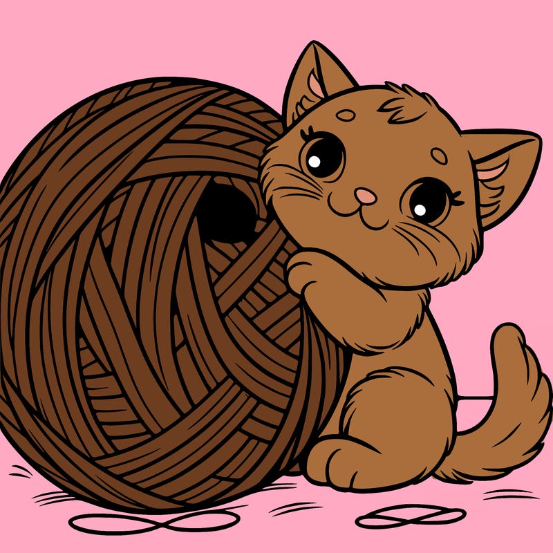 a kitten with a giant yarn ball