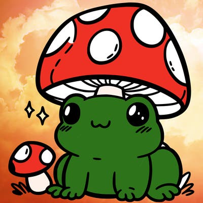 a cute frog with a mushroom hat