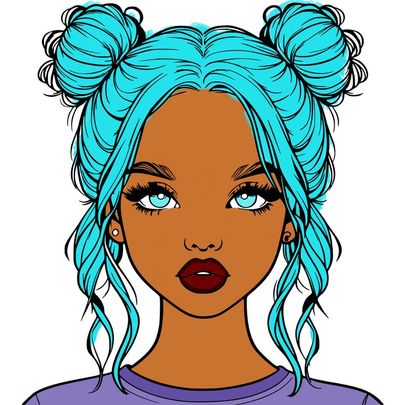 realistic girl with two buns in hair and lips