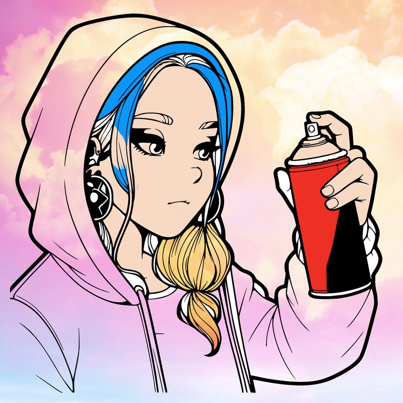 a realistic girl, spray painting