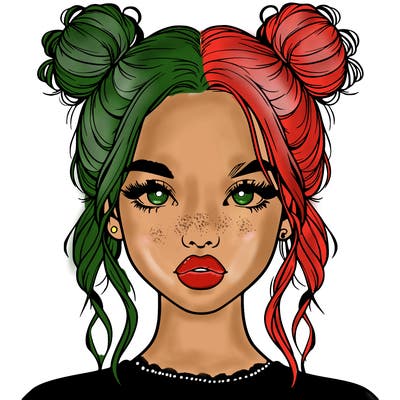 realistic girl with two buns in hair and lips
