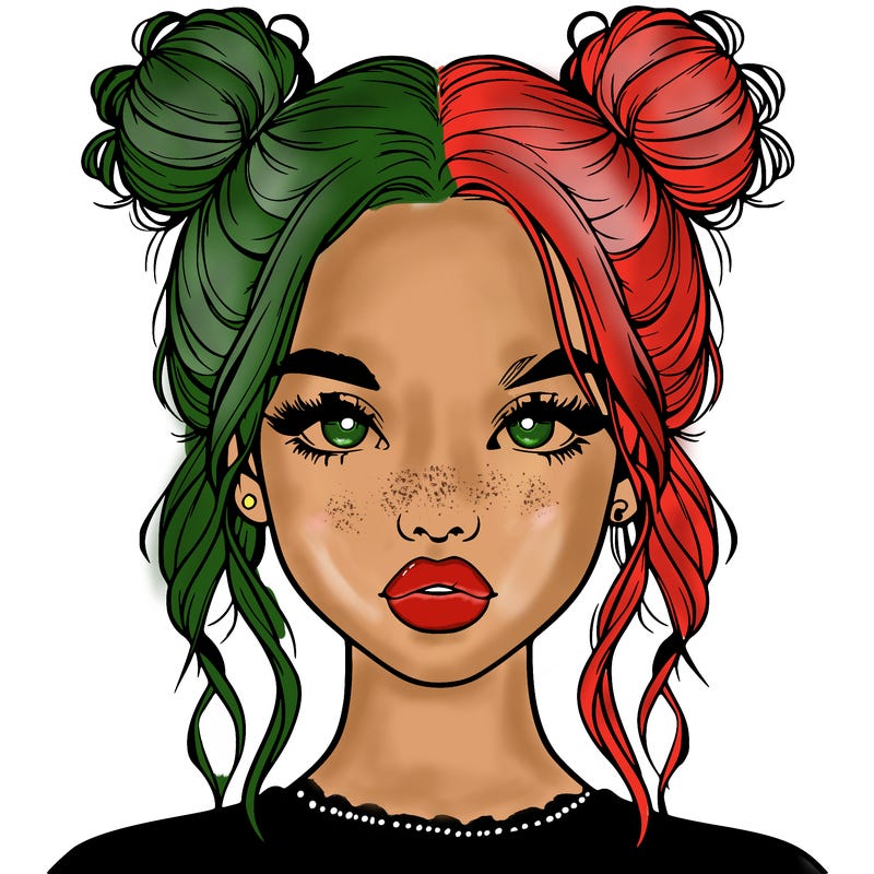 realistic girl with two buns in hair and lips