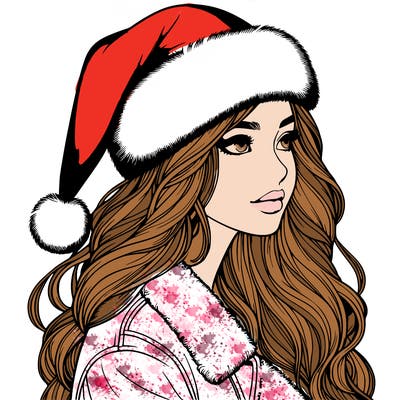realistic girl in santa hat