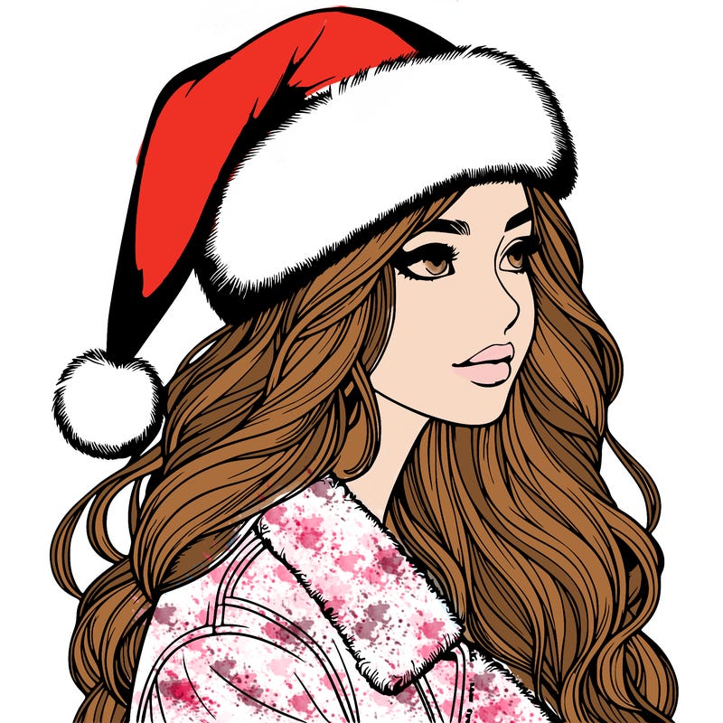 realistic girl in santa hat