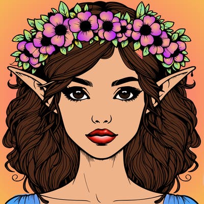 realistic female elf with flower crown