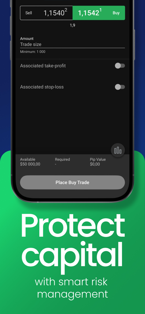 Forex Trading Broker FOREX.com - FOREX.com mobile App-Handelsoberfläche mit Optionen für Take Profit und Stop Loss