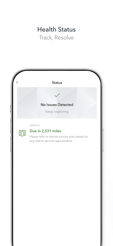Land Rover Remote App-Bildschirm mit Fahrzeugzustand und Countdown der Service-Kilometerleistung