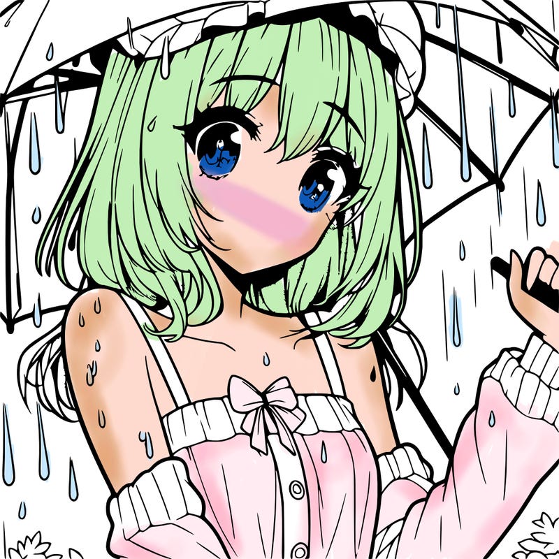 pretty anime girl in the rain