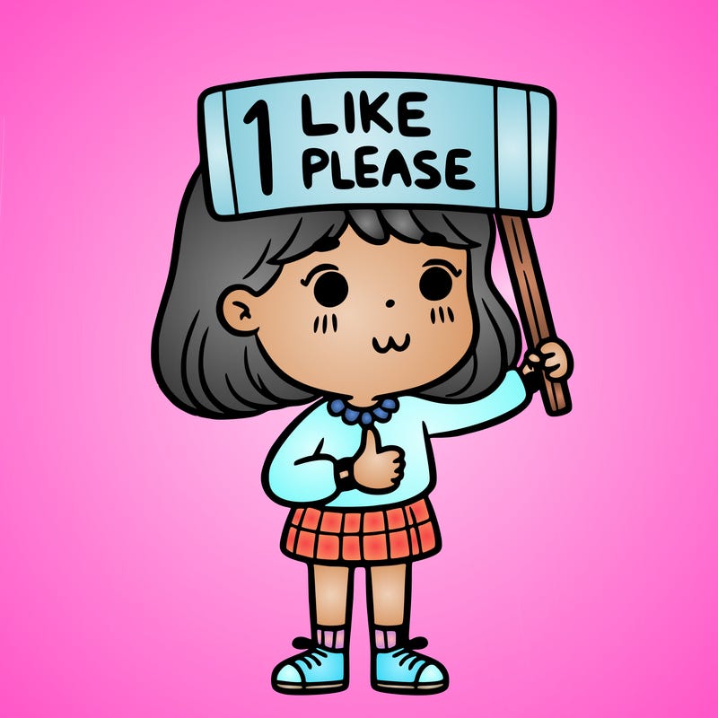 girl holding a sign saying 1 like please