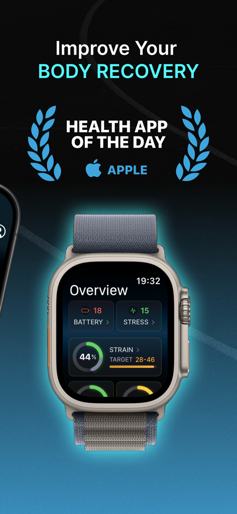 Livity: Sleep & Health Tracker - Livity app on Apple Watch showing body recovery, battery, and stress metrics