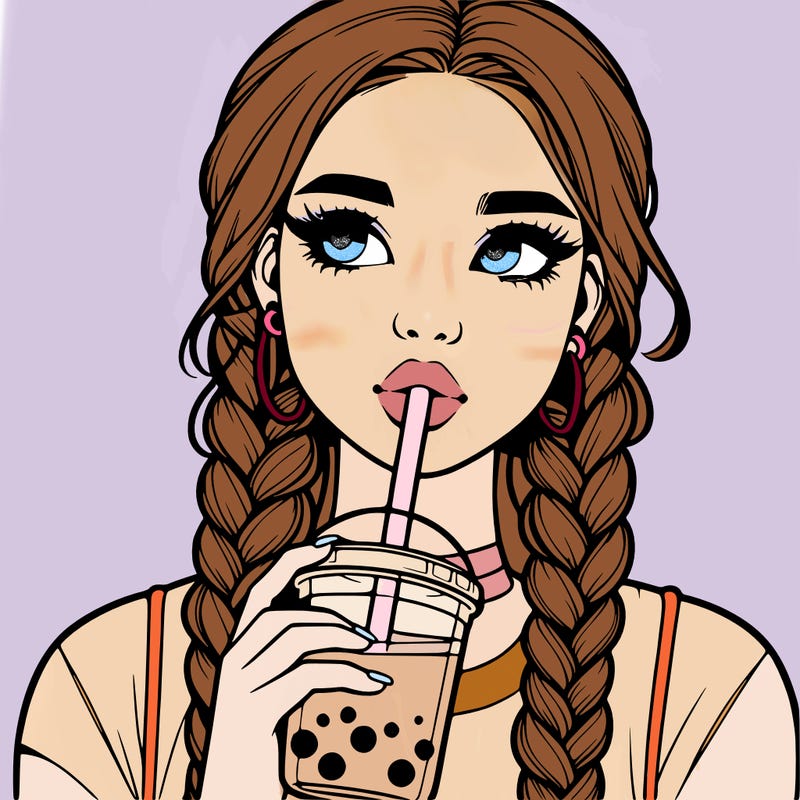 realistic girl with braided hair drinking boba