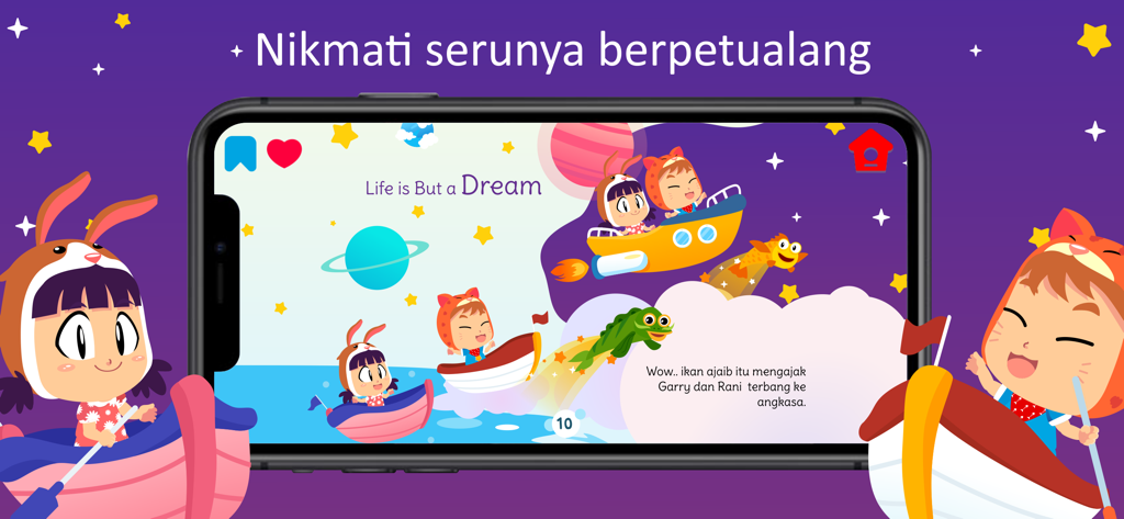 Riri Story Book - A colorful interactive story scene from Riri Story Book showing characters on a space adventure