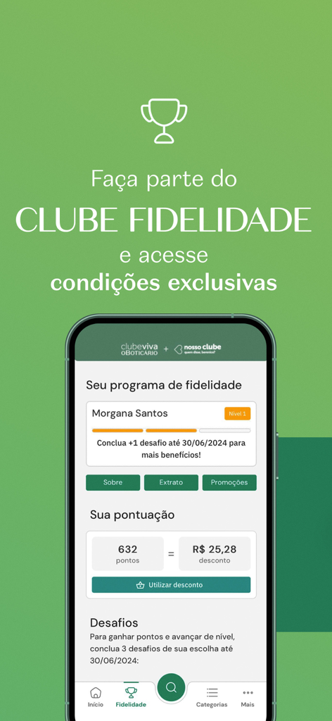 O Boticário - O Boticario app loyalty club screen displaying points balance and member rewards
