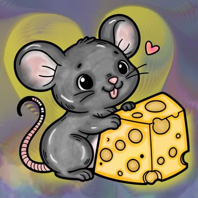 cute mouse with a block of cheese