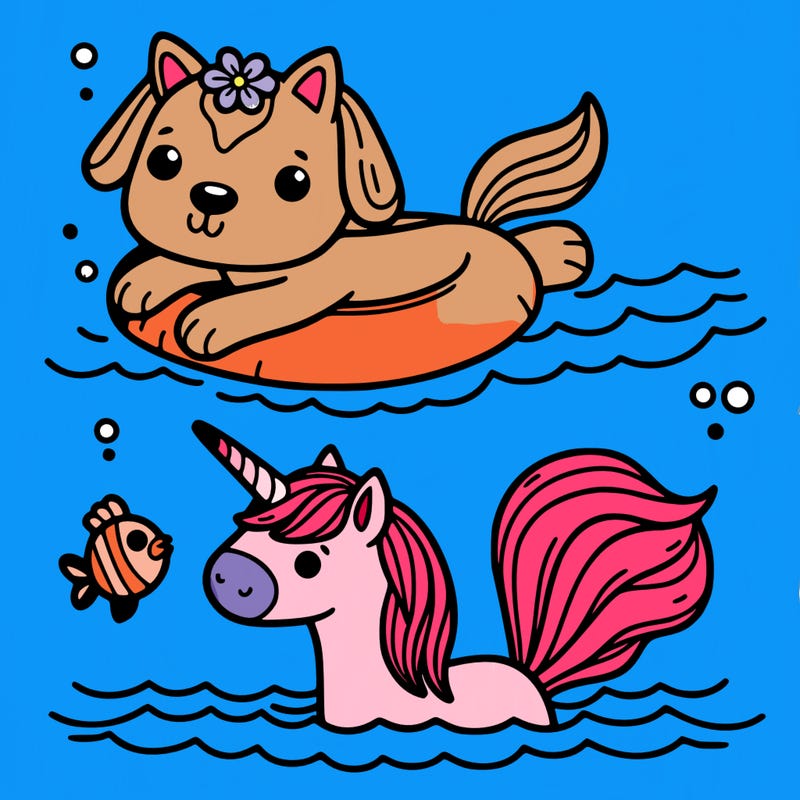 swimming dog unicorn  and cat unicorn