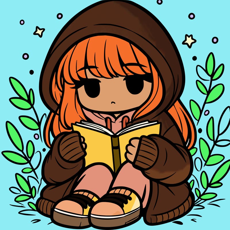 girl in oversized hoodie reading a book