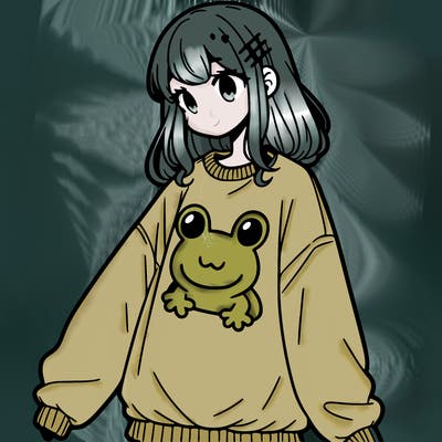 girl wearing frogging sweatshirt