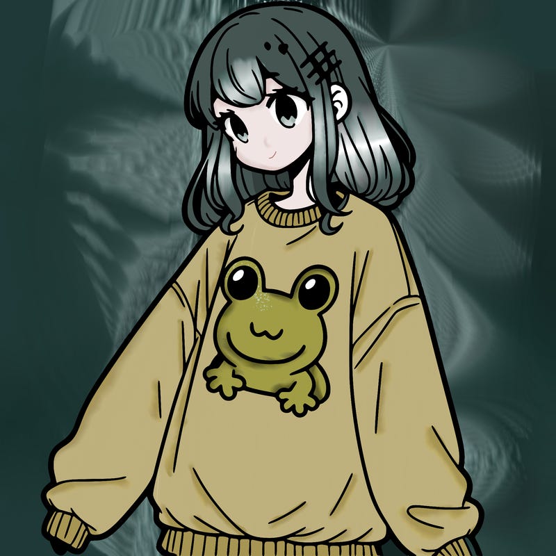 girl wearing frogging sweatshirt