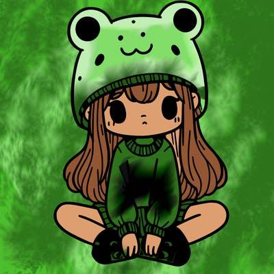 a girl wearing a frog hat and some frog socks