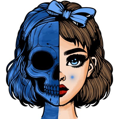 realistic girl with half skull mask