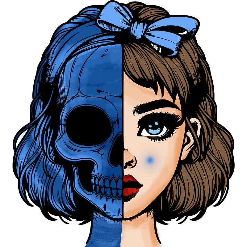 realistic girl with half skull mask