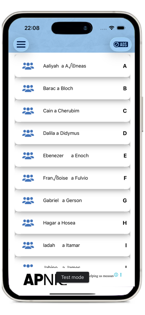 Catechism of the Catholic - Alphabetical list of biblical names in the Catechism of the Catholic mobile app.