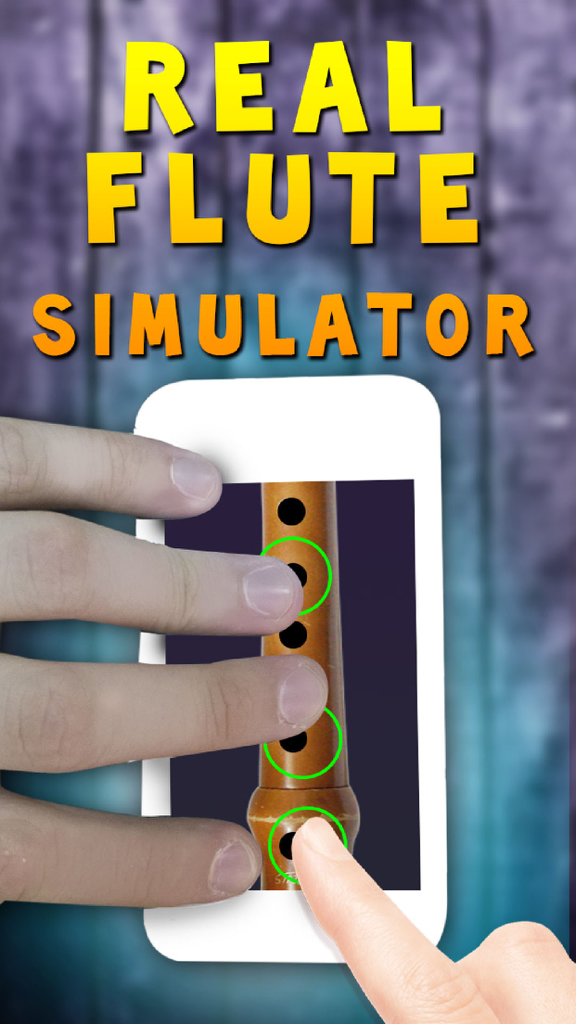Real Flute Simulator - Una persona usando sus dedos para tocar una flauta virtual en la pantalla de un teléfono inteligente