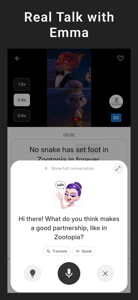 Lang Shadow: English Shadowing - Interactive AI conversation practice using movie clips for English shadowing