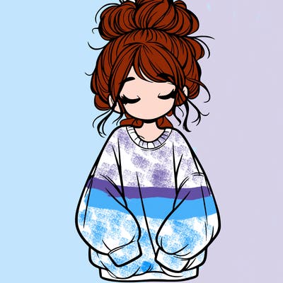 girl with baggy sweatshirt and messy bun