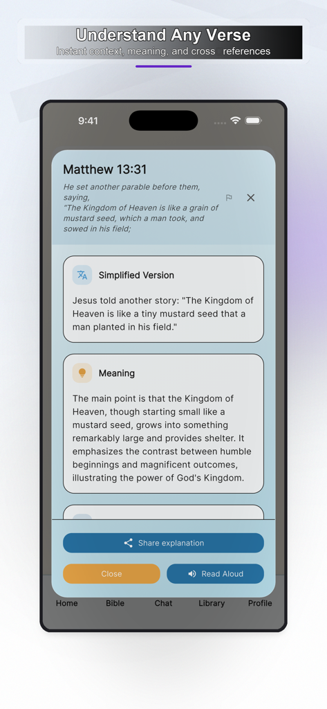 WWJD: Bible Study Companion - Explicación de versículos bíblicos impulsada por IA y texto simplificado en la aplicación WWJD