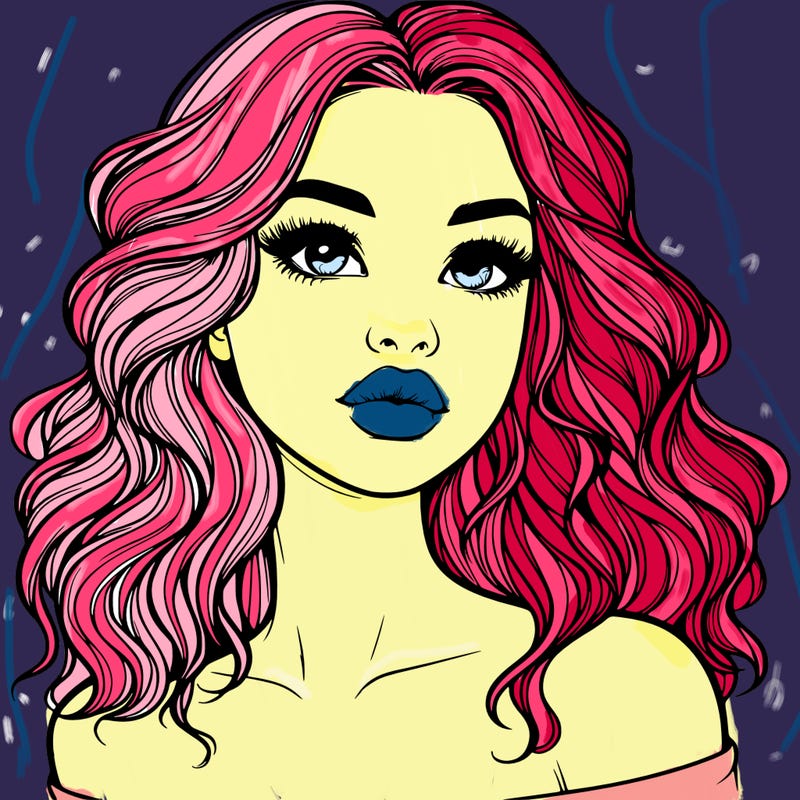 realistic girl with wavy hair and lips