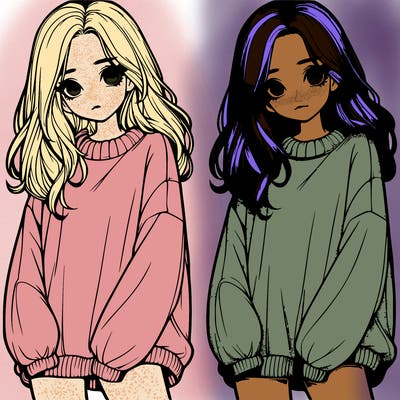 realistic girl with baggy sweater