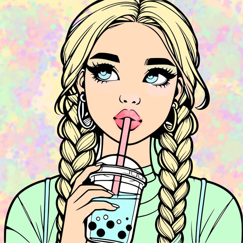 realistic girl with braided hair drinking boba