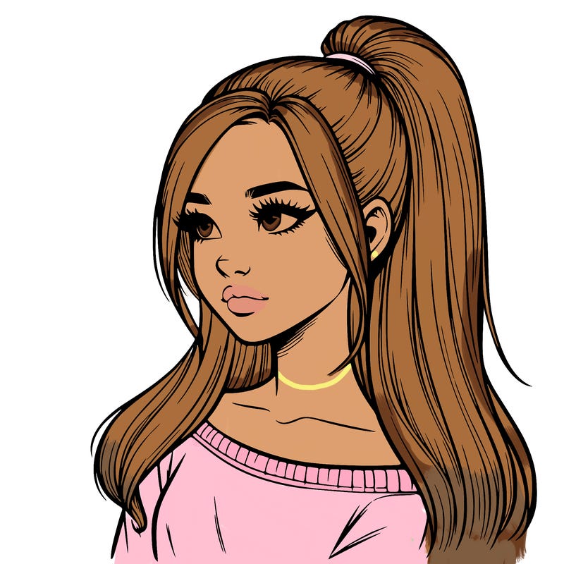 realistic girl with a high ponytail