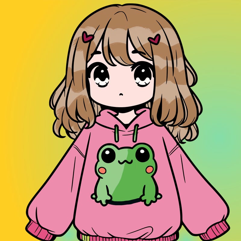 girl wearing frogging sweatshirt