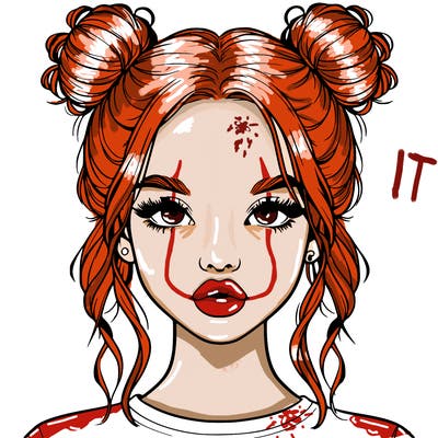 realistic girl with two buns in hair and lips