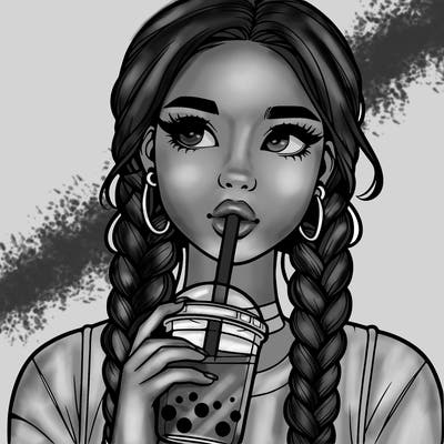 realistic girl with braided hair drinking boba