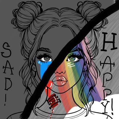 realistic girl with two buns in hair and lips