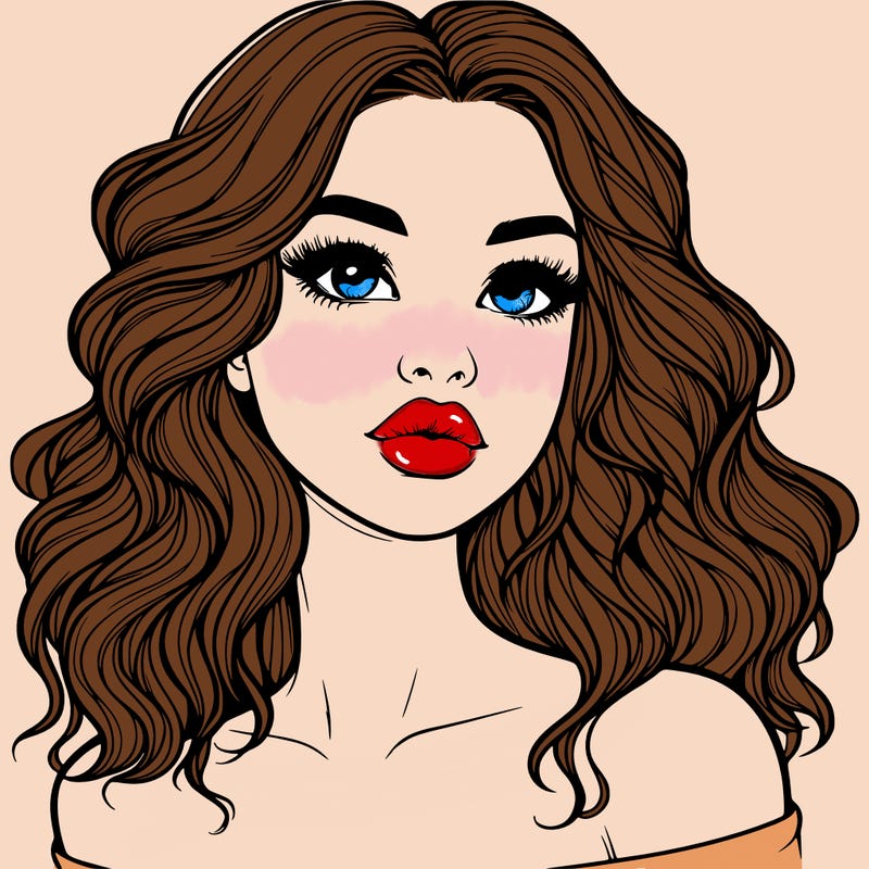 realistic girl with wavy hair and lips