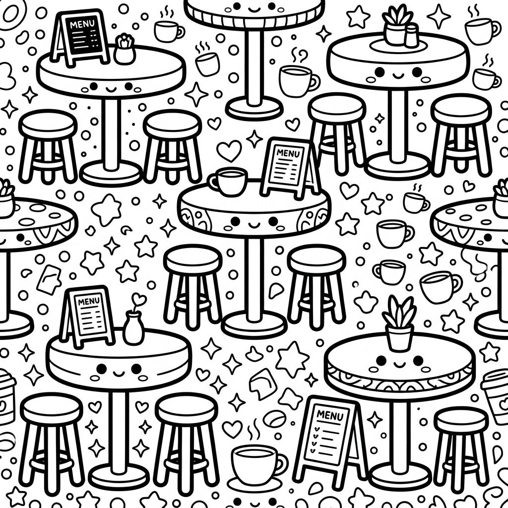 Kawaii Pub & Bistro Tables Coloring Page - Cute & Free — Color Pop