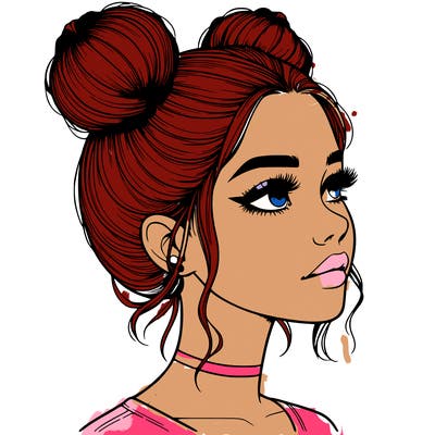 realistic girl with buns on the top of her head
