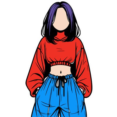 realistic girl faceless with baggy pants and a crop top