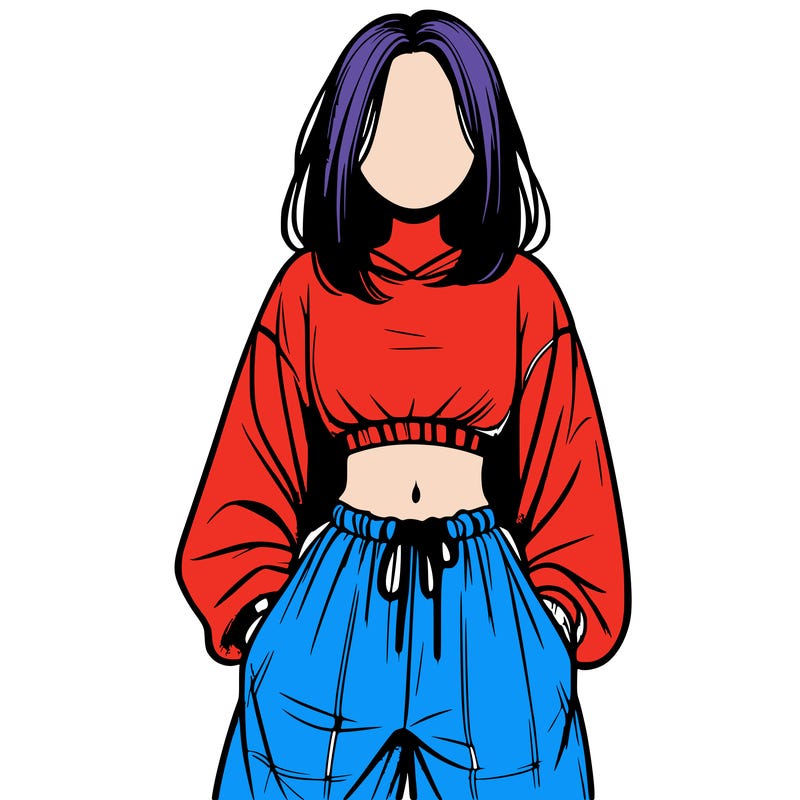 realistic girl faceless with baggy pants and a crop top